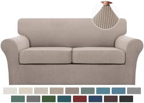 Turquoize 3 Piece Sofa Covers for 2 Cushion Couch Sofa Slipcover Soft Couch Cover for Dogs-Washable Sofa Furniture Covers with 2 Individual Cushion Covers (2 Cushion Sofa, Sand)