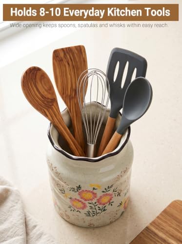 Ceramic Utensil Holder for Kitchen Counter, Farmhouse Kitchen Décor