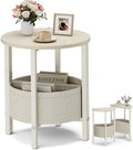 Vagusicc Small Round Side Table End Table, Tall Accent Table with Storage Basket, Set of 2 Half Round Tables Half Moon Tables, Coffee Bedside Tables, Modern Nightstand for Living Room Bedroom, Cream