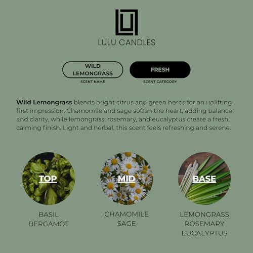 Lulu Candles | Wild Lemongrass | Luxury Scented Soy Jar Candle | Hand Poured in The USA | Highly Scented & Long Lasting (9 Oz.)