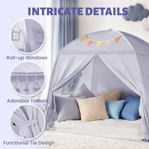 Sumbababy Large Teepee Tent for Kids - Tent Indoor Kids Teepee Tent for Boys & Girls - Kids Play Tent Inside Canopy Bed for Playroom Gift Toys (Gray)