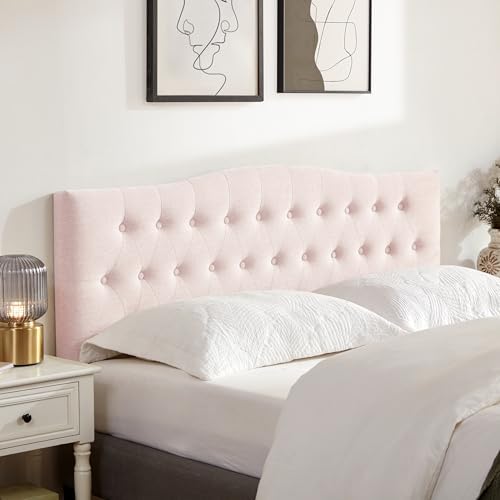 Tufted Headboard California King Size, Sturdy Solid Wood Head Board, Pink