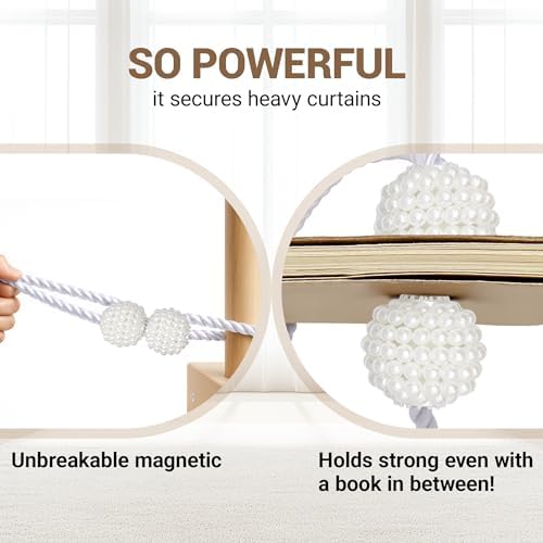 Hion Magnetic Curtain Tiebacks White 6pcs, Curtain Holdbacks Hooks Holders