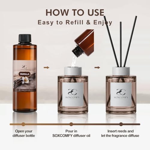 Diffuser Oil Refill, 250ml / 8.45 fl oz, Vanilla - Reed Diffuser Oil Refill for Home Fragrance, Scented Oil for Reed Diffuser Bottles, Vanilla, Cream & Caramel Notes