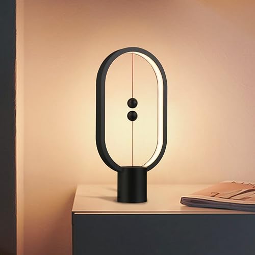 Heng Soft-Glow Balance Desk Lamp for Nightstand Or Bed - Modern Table Mood Lighting with Dimmer Switch - Cute Decorative Gift for Bedroom, Living Room, Office & Dorm (Black)