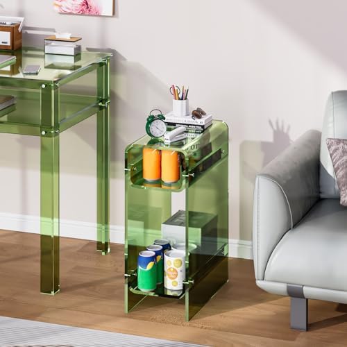 Clear Acrylic Side Table, Narrow Nightstand Bedside Table for Bedroom, Skinny Small End Table (Green, 8.7'' x 15.7'' x 21.7")