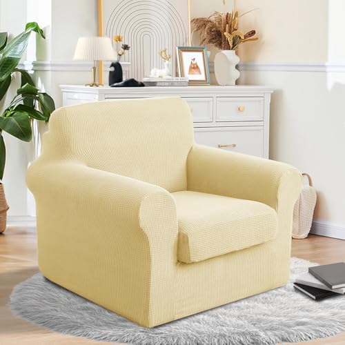 2 Pieces Stretch Chair Cover For Sofa Slipcover, 1 Seat, Beige