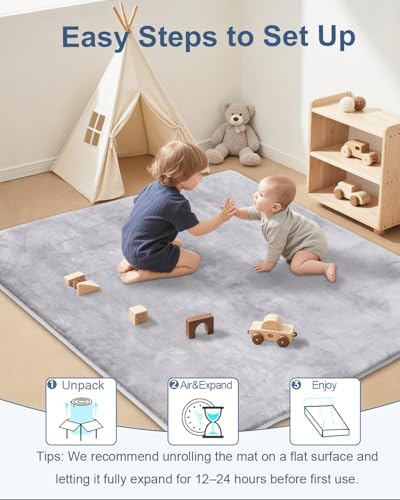 SEPARO Thick Baby Play Mat for Floor,74x50 Playpen Mat,Non-Slip,Grey