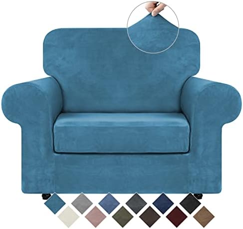 WEERRW Velvet Stretch 2 Pieces Chair Sofa Slipcovers Washable, Peacock Blue