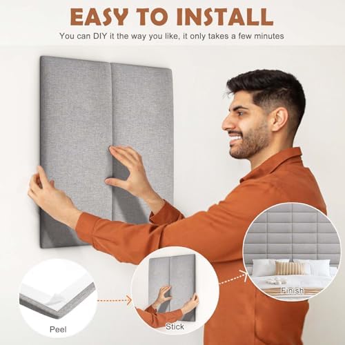 IFNOW Wall Mounted Headboard, Peel and Stick Panels, Medium Gray, Queen