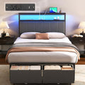 Twin Bed Frame with Storage Drawers and Charging Station, Grey