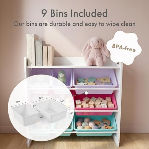 Humble Crew Kids Toy Organizer with Display Shelf, 9 Bins, 3 Tier Storage