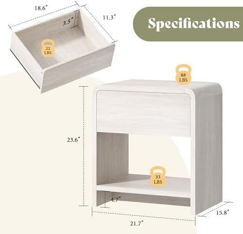 AMERLIFE Nightstands Set of 2 with Storage Drawer & Shelves, White