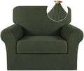Turquoize 2 Piece Chair Covers Armchair Covers for Living Room Stretch Armchair Slipcovers Soft Chair Cover with Arms Feature Thick Jacquard Fabric, Machine Washable (Chair, Olive)