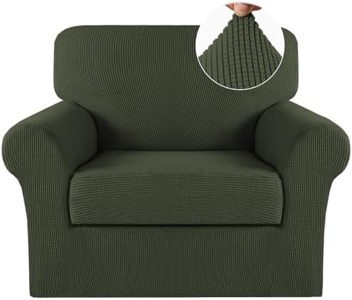 Turquoize 2 Piece Chair Covers Armchair Covers for Living Room Stretch Armchair Slipcovers Soft Chair Cover with Arms Feature Thick Jacquard Fabric, Machine Washable (Chair, Olive)