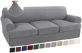 Turquoize 4 Piece T Cushion Sofa Slipcovers Stretch Couch Cover Furniture Covers with 3 Individual T Cushion Covers, Machine Washable (3 Cushion Sofa, Dove)