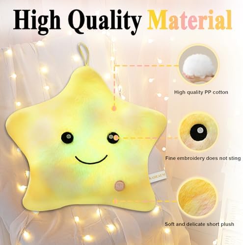 Glow Stuffed Animal Star Pillow for Kids Pillows Decorative Toy Boys Girls Plushies Children Christmas Birthday Gifts, Growing Star Plush Pillows Bed Room Home Pink Yellow