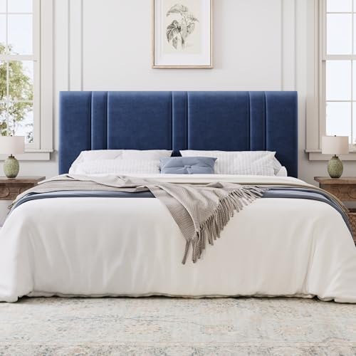 SHA CERLIN California King Size Bed Frame with Adjustable Headboard, Blue