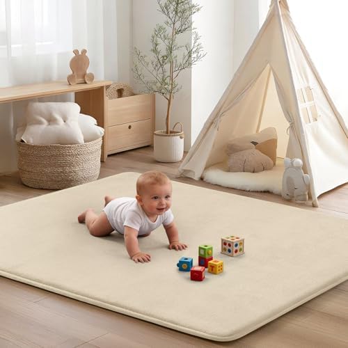 Baby Play Mat for Floor,Tummy Time Area Rug 79x110 Playpen Muscle Mat Beige