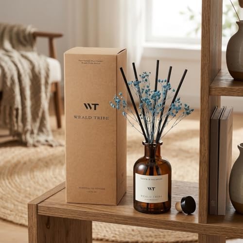 WEALD TRIBE Flower Reed Diffuser Set Cashmere Vanilla Scent for Bathroom Air Fresheners | 4.0 fl oz Fragrance Oils with Sticks Home Fragrance Defusers | House Bedroom Office Shelf Decor & Gift