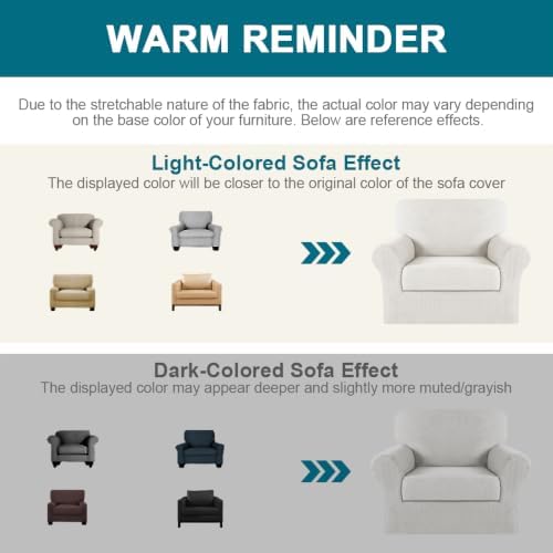 Turquoize 2 Piece Chair Covers Armchair Covers for Living Room Stretch Armchair Slipcovers Soft Chair Cover with Arms Feature Thick Jacquard Fabric, Machine Washable (Chair, Porcelain White)