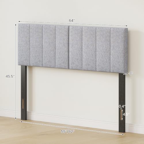 GIANTEX Linen Upholstered Headboard, Adjustable Width Button Tufted Headboard Only with Solid Wood Legs, Attach Frame, Modern Headboards for Queen Full Size Bed, Gray