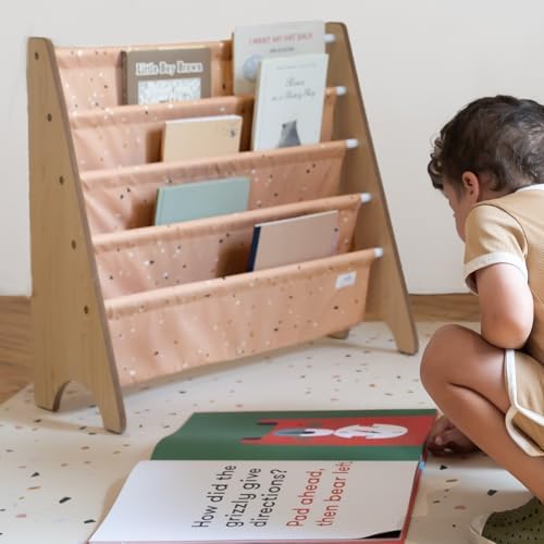 3 Sprouts Recycled Kids Bookshelf, Holds 35 Books, 4-Tier, Terrazzo Clay