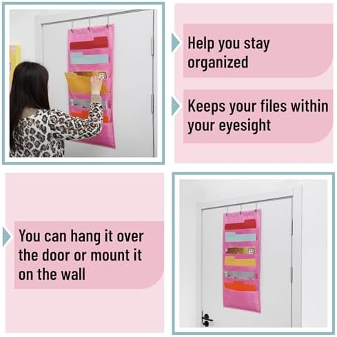 Mr. Pen- Hanging Wall File Organizer, 6 Pocket, Pink