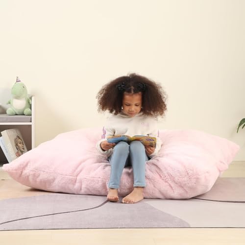 MOMCAYWEX 3-in-1 Kids Bean Bag Chair, Giant Pillow Floor Cushion, 35" x 50" x 10", Pink