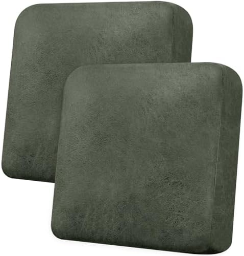 Couch Cushion Covers Leather-Look 2PC Stretch Sofa Seat Slipcover Sets for Living Room Individual Sofa Cushion Cover Couch Seat Protectors, Pet-Friendly, Non-Slip, Easy Fit - Army Green