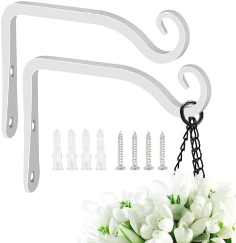 FEED GARDEN Heavy Duty Plant Hooks - 2 Pack 6 Inch Wall Mounted Hanging Brackets, 44lb Capacity Steel Plant Hangers for Bird Feeders, Baskets, Wind Chimes - White