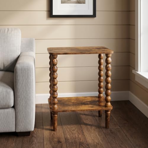 Veegle Narrow Side Table Small End Table for Small Spaces Rustic Brown