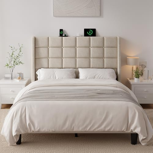 ONBRILL Ergonomic Headboard Full Size with Charging Station, Off White
