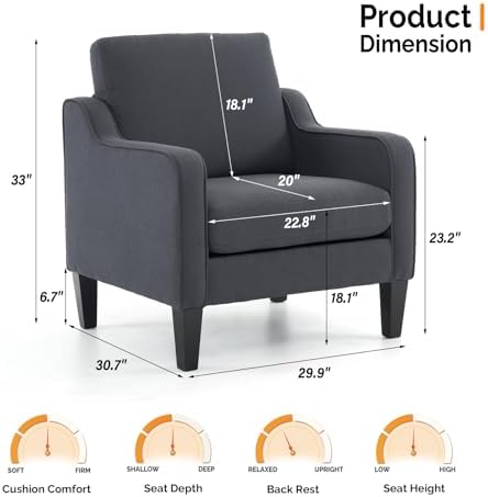 VINGLI Accent Chair, Linen Upholstered Armchair, 380 LBS, Living Room