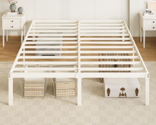 Allewie Full Size Bed Frame, 14 inch Metal Beds with Storage Space, Beige
