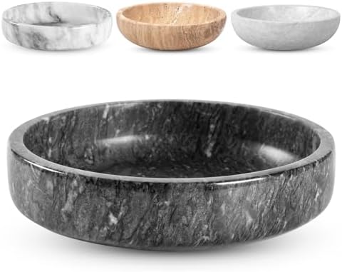 FNTSTICGOODS Marble Decorative Bowl - 7.5" Natural Black Solid Marble Centerpiece - Handmade Stone Fruit Bowl - Catch-All or Key Bowl for Kitchen - Modern Minimalist Decor