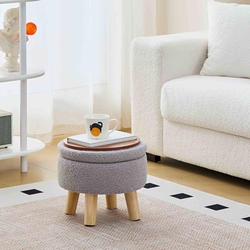 Wimarsbon Round Storage Ottoman,Footstool with Padded Seat and Wood Legs