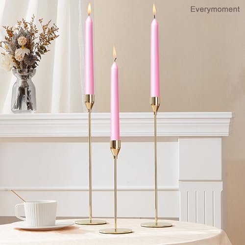 Everymoment Pink Taper Candles - 24 Pack 10 Inch Candlesticks - Dripless & Smokeless for 8 Hours - Unscented Paraffin Wax - Ideal for Wedding Mother’s Day Valentine's Day Baby Shower & Romantic Decor