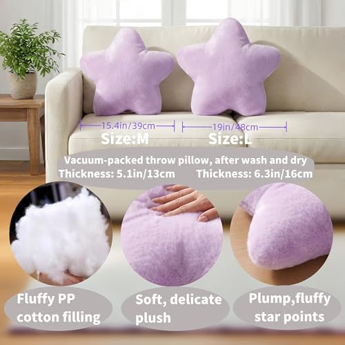 Star Pillow 15.4" Faux Plush Cute Decorative Throw Pillows, Light Purple,