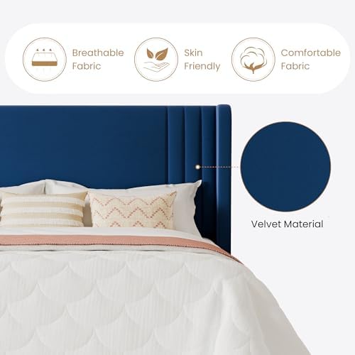 SHA CERLIN Full Velvet Upholstered Bed Frame, Wingback Headboard, Blue