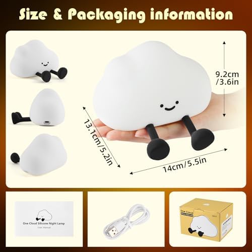 YISUN Cloud Night Light, Cute Silicone Nightlight for Baby Toddler, Rechargeable LED Nursery Lamp with Timer, 3 Level Dimmable Soft Squishy Night Lamp Gift for Bedroom Kids Room Decor