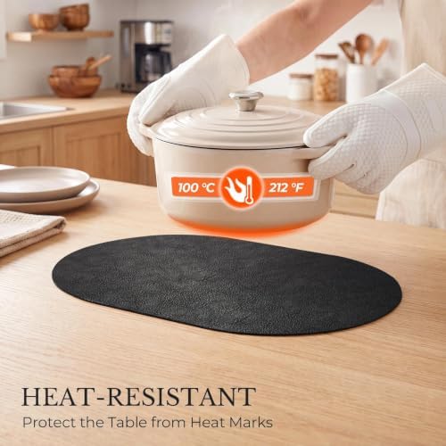 MOSAYT Vinyl Faux Leather Oval Placemats, Set of 8, Black