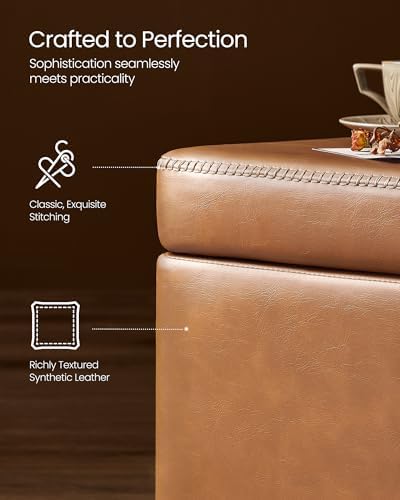 VASAGLE Storage Ottoman Bench with Stitching, PU Leather, Entryway Bedroom