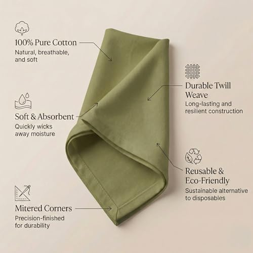 ACCENTHOME Accent Home 100% Cotton Napkins, Delicate Cloth Napkins for Dinners, Parties and Weddings，18 x 18 Inch Set of 12 - Olive Green