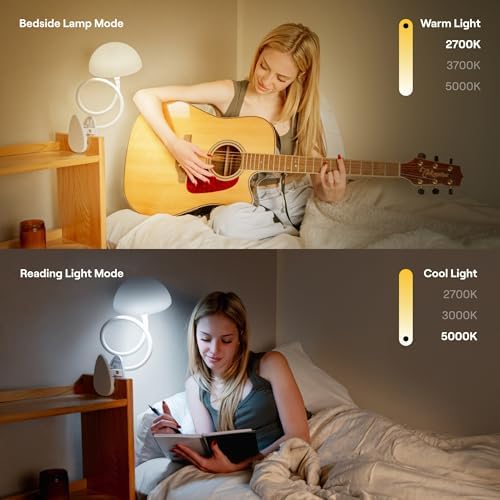Smallish BedShelfie 2-Pack: Shroommate & Flexfit - Clip On Light and Bedside Shelf for Bunk Bed & Top Bunk, College Dorm Room Essentials, Nightstand, Floating Bed Side Table, LED Lights for Bedroom
