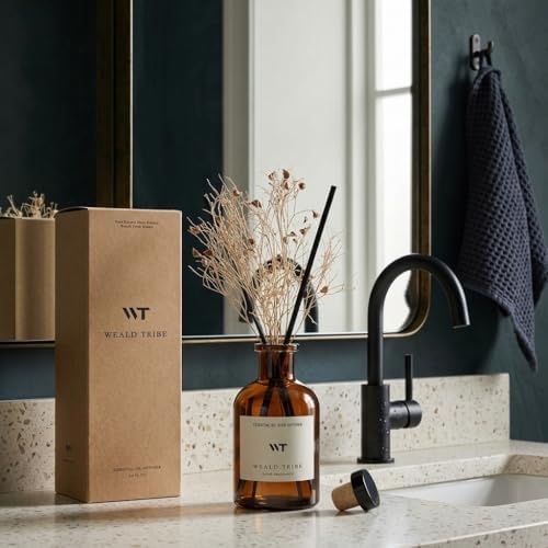 WEALD TRIBE Flower Reed Diffuser Set Clean White Linen Scent for Bathroom Air Fresheners | 4.0 fl oz Fragrance Oils with Sticks Home Fragrance Defusers | House Bedroom Office Shelf Decor & Gift