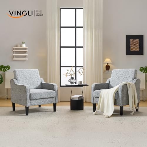 VINGLI Accent Chairs Set of 2, Chenille Upholstered Armchair Living Room