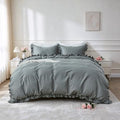 Simple&Opulence Kids 100% Organic Cotton Duvet Cover with Ruffle 104 x 92-3 PCS High End Floral Frill Lace Bedding, Romantic Cottagecore Style Comforter Cover with 2 Pillowcases, Gray King