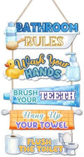 HLNIUC Colorful Bathroom Rules Wood Decor,Watercolor Playful Cartoon Bathroom Wooden Hanger,Duck Bubble Bath Hanging Signs,Toothpaste Wall Decor,Towel Rack Wall Sign For Bathroom Home Decoration