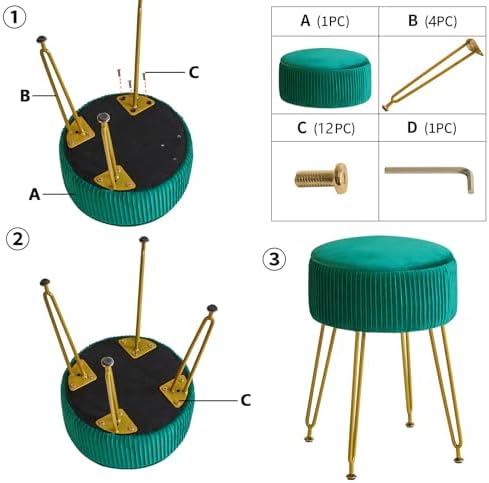 IBUYKE Storage Footrest Chair Ottoman, Makeup Vanity Stool, Green LG-20L
